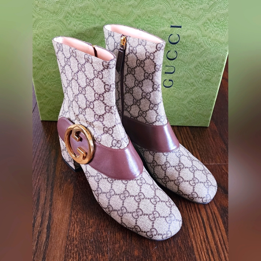 $1320 Brand New Authentic Gucci Women's BlondieBooties Canvas GG EU 35.5 US 5.5